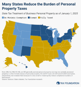 tangible personal property taxes by state, 2025 TPP taxes by state 2025 small business exemption for machinery and equipment